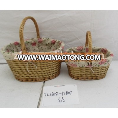 Rustic willow basket for storage with handle