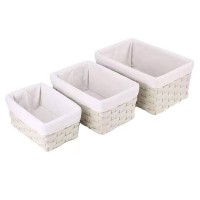 Hand woven storage basket 3 piece suit with cotton linen