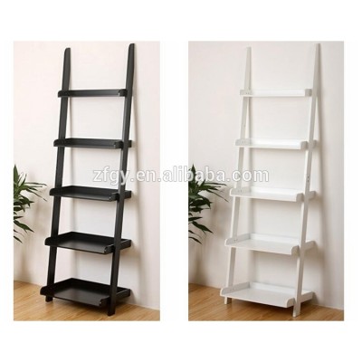 5 Shelf Wood Leaning Ladder Bookcase Storage Shelves Unit