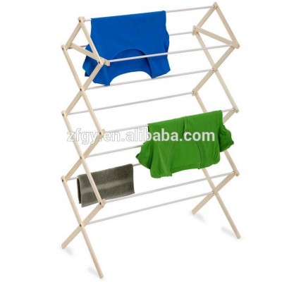 Folding wooden clothes drying rack