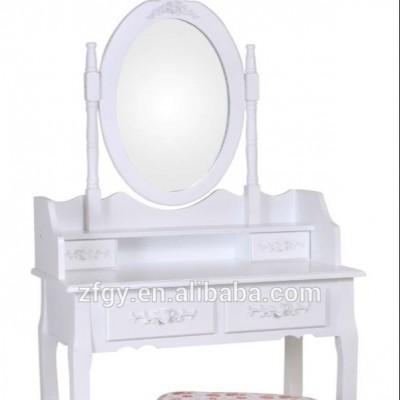 White wood dressing table and stool