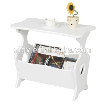 White cheap coffee table with wood magazine rack shelf